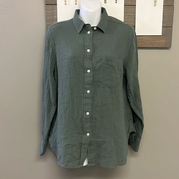 J. Crew Women’s Green Long Sleeve Super Soft Cotton Button Down Shirt- Size 6 - Picture 1 of 14